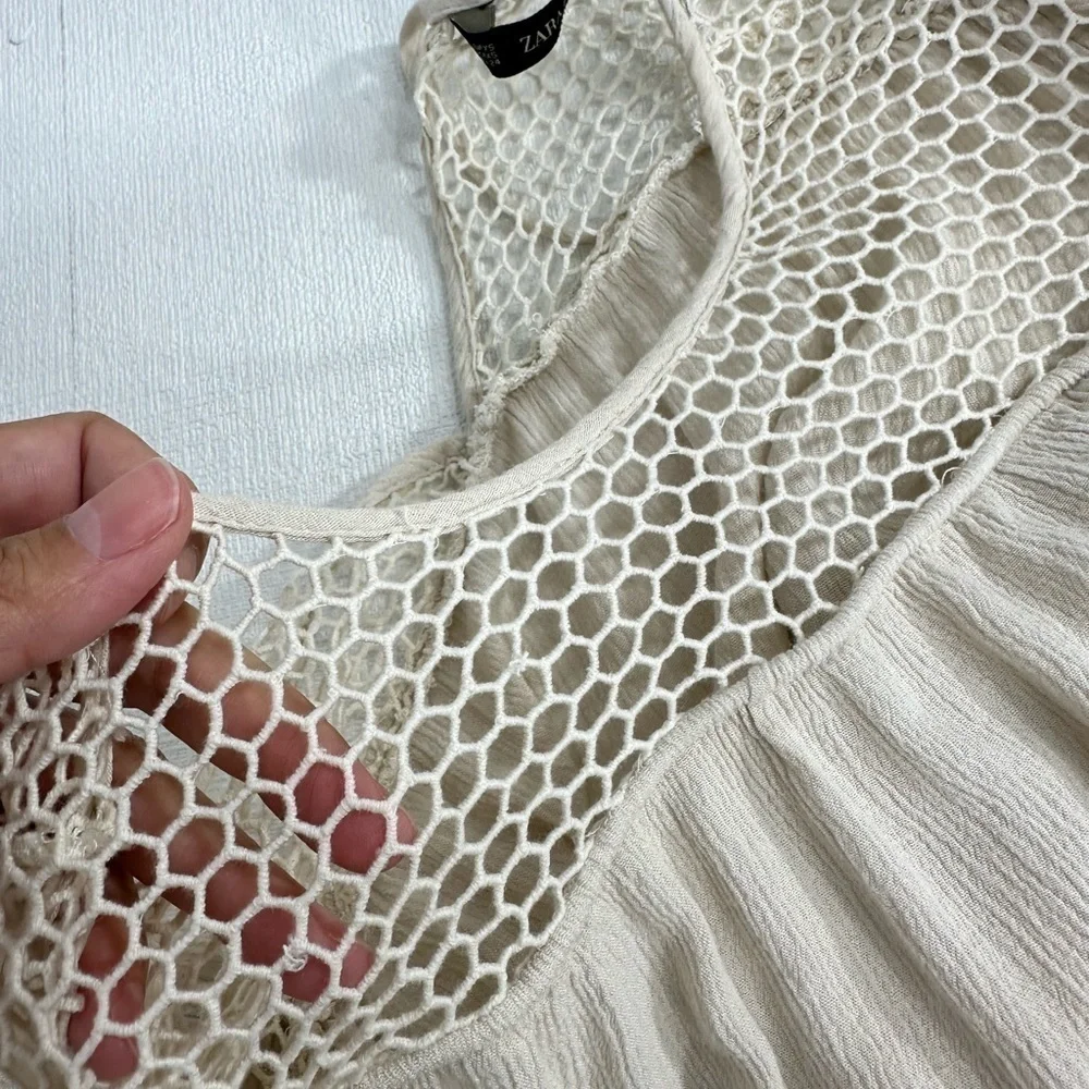 Zara basic crochet tassel blouse cream size XS